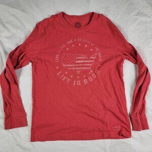Life Is Good Mens Small Red Shirt Land Of The Free Because Of The Brave Graphic